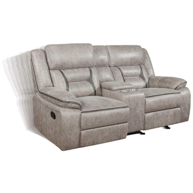 Pemberly Row Faux Leather Upholstered Tufted Back Glider Loveseat Taupe