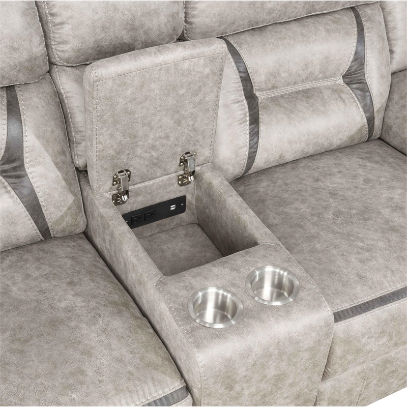 Pemberly Row Faux Leather Upholstered Tufted Back Glider Loveseat Taupe