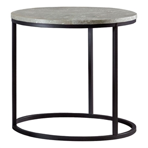 Pemberly Row Wood Faux Marble Round Top End Table Gray and Gunmetal