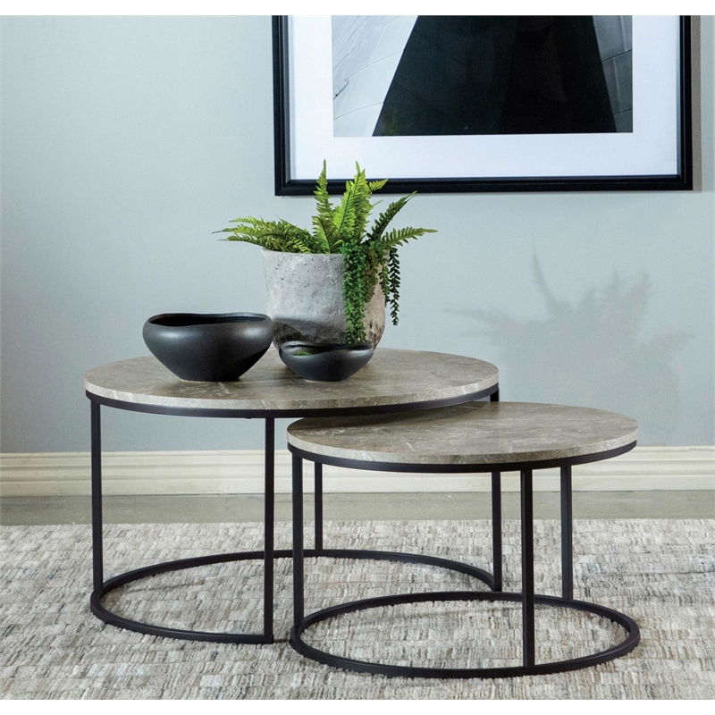Pemberly Row Wood Round 2-piece Nesting Coffee Table Gray and Gunmetal