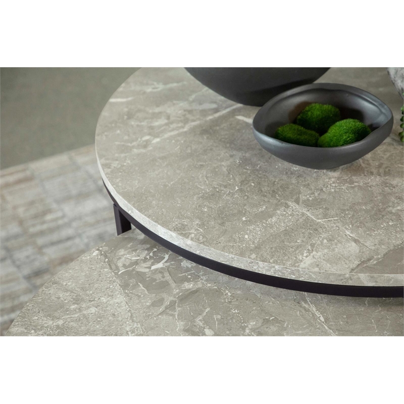 Pemberly Row Wood Round 2-piece Nesting Coffee Table Gray and Gunmetal