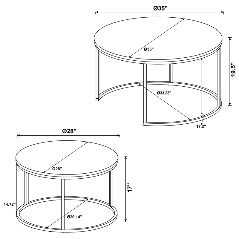 Pemberly Row Wood Round 2-piece Nesting Coffee Table Gray and Gunmetal