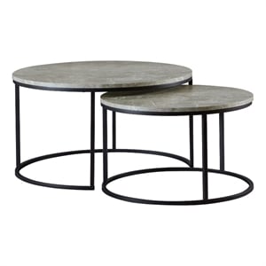 Pemberly Row Wood Round 2-piece Nesting Coffee Table Gray and Gunmetal