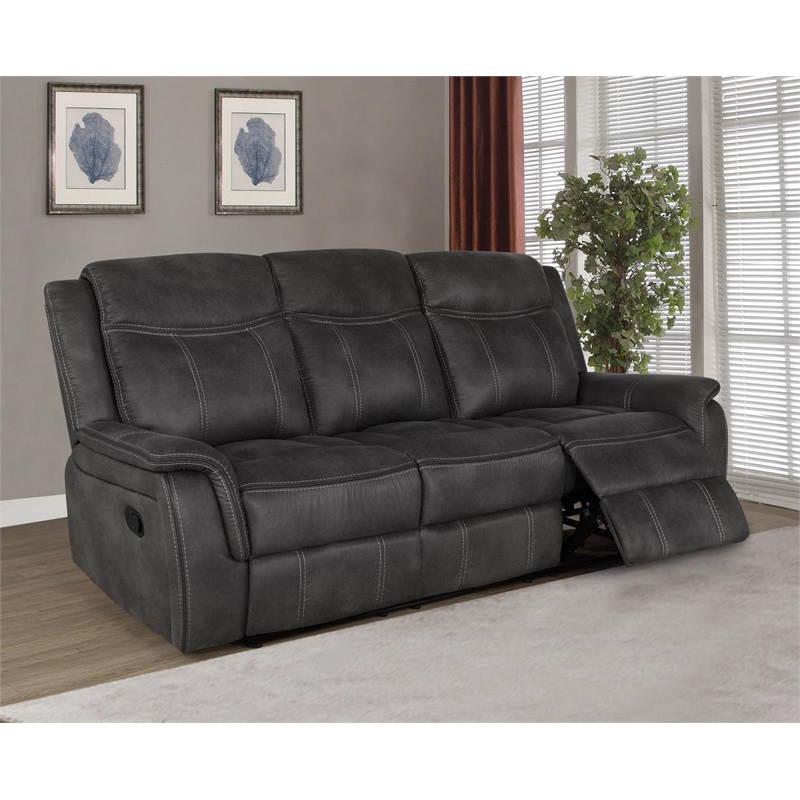 Pemberly Row Faux Leather Upholstered Tufted Back Motion Sofa Charcoal