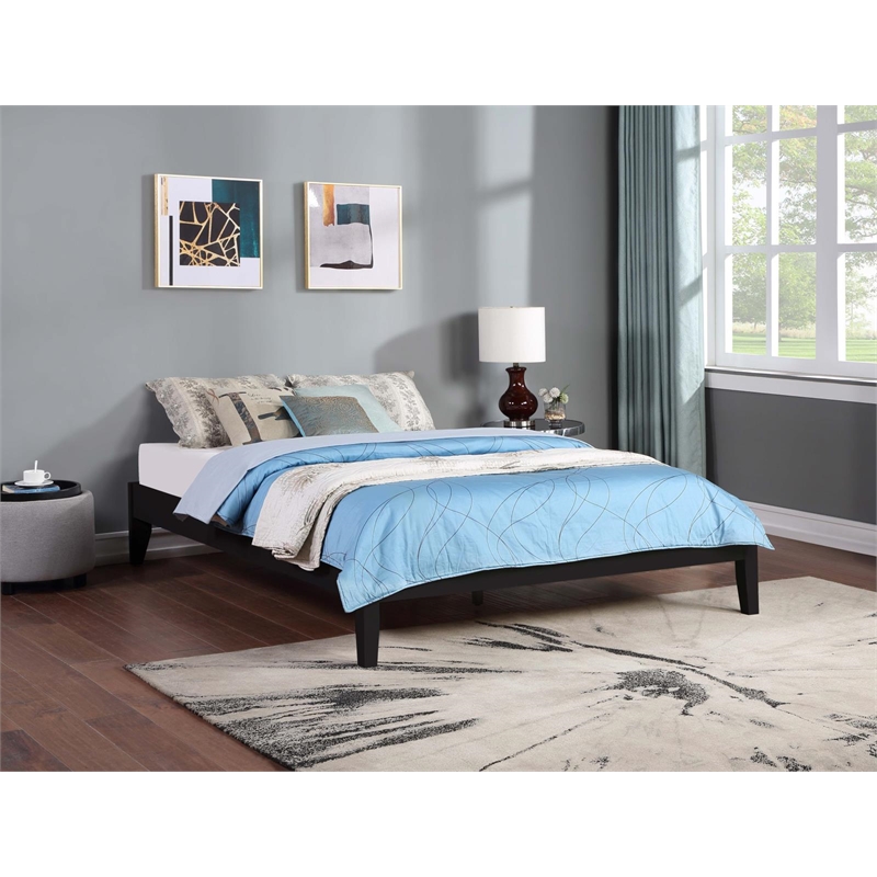 Pemberly Row Contemporary Wood Platform California King Bed in Black