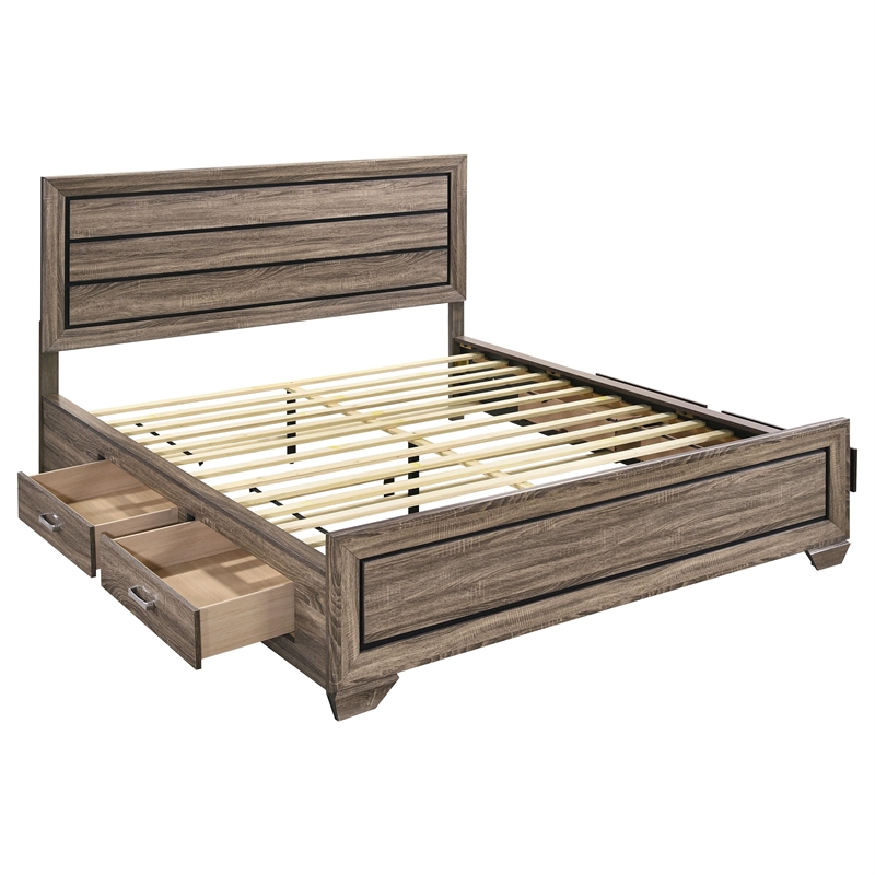Pemberly Row Contemporary Wood California King Storage Bed Washed Taupe