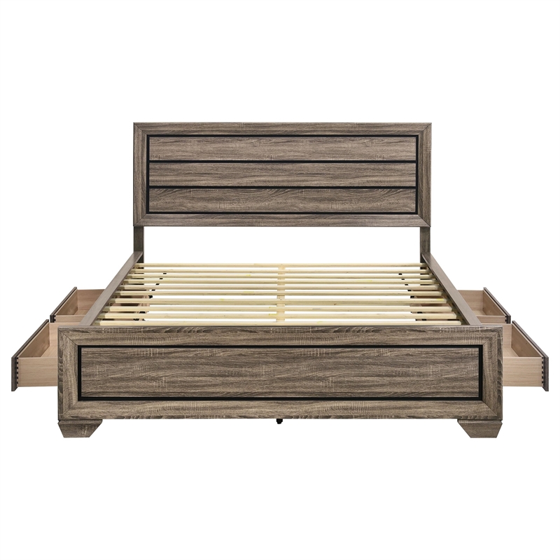 Pemberly Row Contemporary Wood California King Storage Bed Washed Taupe