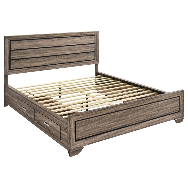 Pemberly Row Contemporary Wood California King Storage Bed Washed Taupe