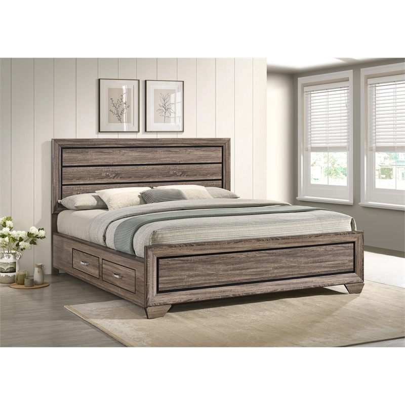 Pemberly Row Contemporary Wood California King Storage Bed Washed Taupe