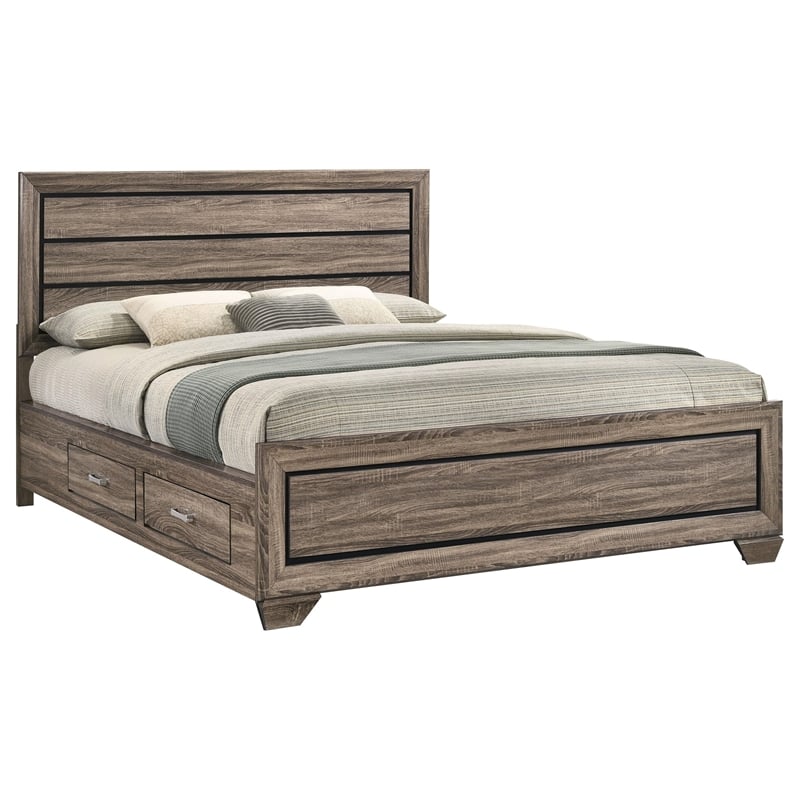 Pemberly Row Contemporary Wood California King Storage Bed Washed Taupe