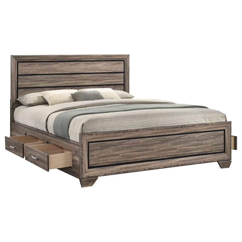 Pemberly Row Contemporary Wood California King Storage Bed Washed Taupe