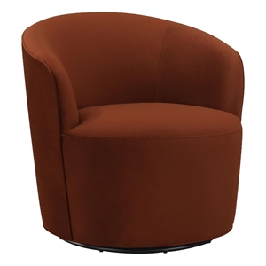 Pemberly Row Velvet Upholstered Sloped Arms Swivel Chair Burnt Orange