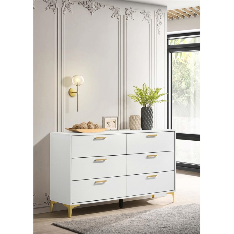 Pemberly Row 6-drawer Contemporary Wood Dresser with Metal Base in White