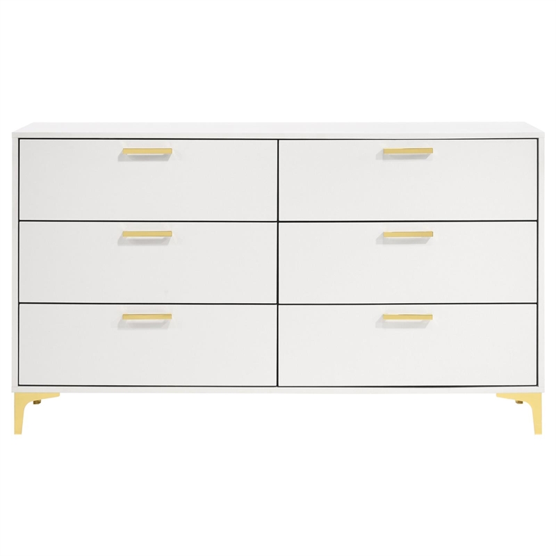 Pemberly Row 6-drawer Contemporary Wood Dresser with Metal Base in White