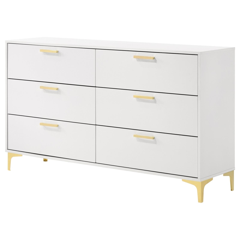 Pemberly Row 6-drawer Contemporary Wood Dresser with Metal Base in White