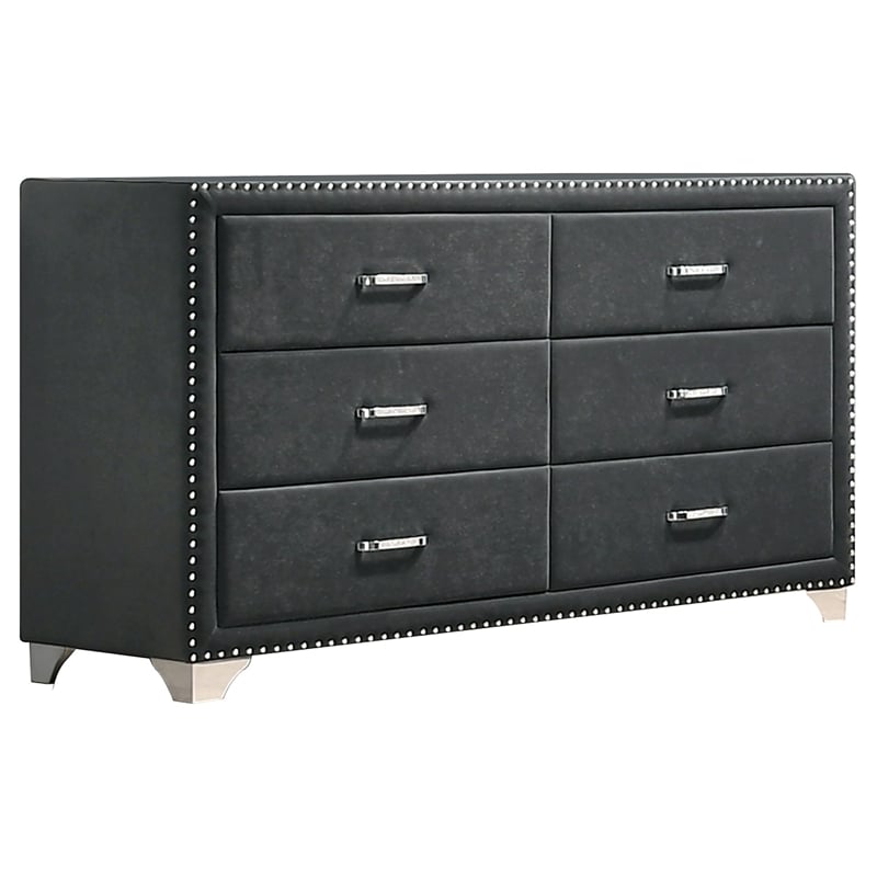 Pemberly Row 6-drawer Contemporary Velvet Upholstered Dresser in Gray