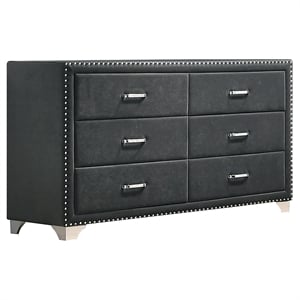 Pemberly Row 6-drawer Contemporary Velvet Upholstered Dresser in Gray