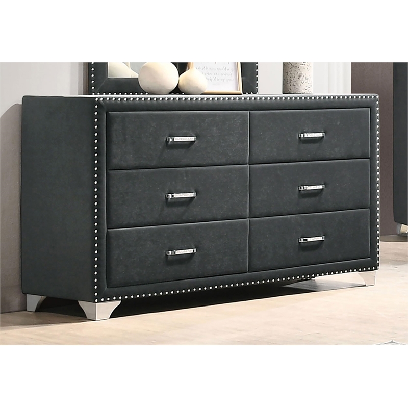 Pemberly Row 6-drawer Contemporary Velvet Upholstered Dresser in Gray