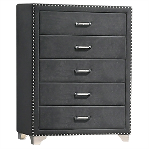 Pemberly Row 5-drawer Contemporary Velvet Upholstered Chest in Gray