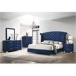 Pemberly Row Eastern King Wingback Velvet Upholstered Bed Pacific Blue