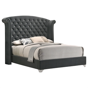 Pemberly Row Contemporary Queen Wingback Velvet Upholstered Bed in Gray