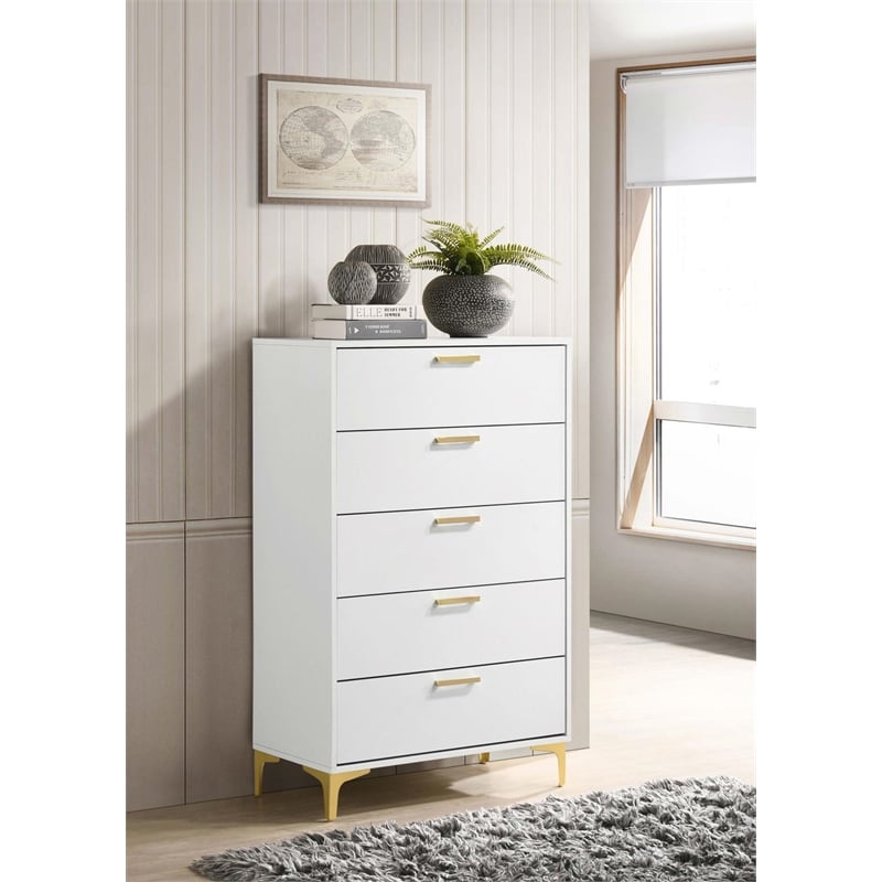 Pemberly Row 5-drawer Contemporary Wood Chest with Metal Base in White