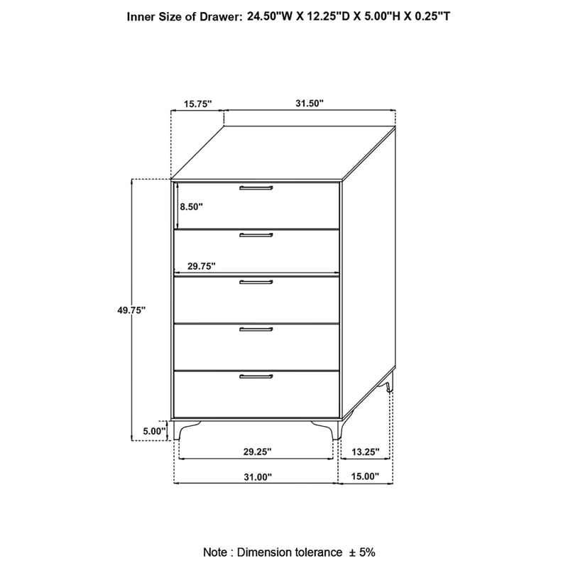 Pemberly Row 5-drawer Contemporary Wood Chest with Metal Base in White