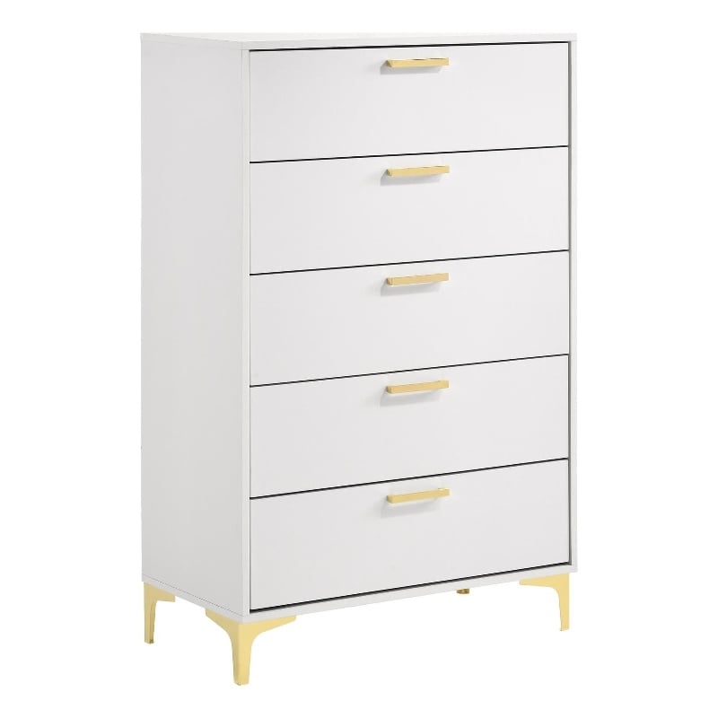Pemberly Row 5-drawer Contemporary Wood Chest with Metal Base in White
