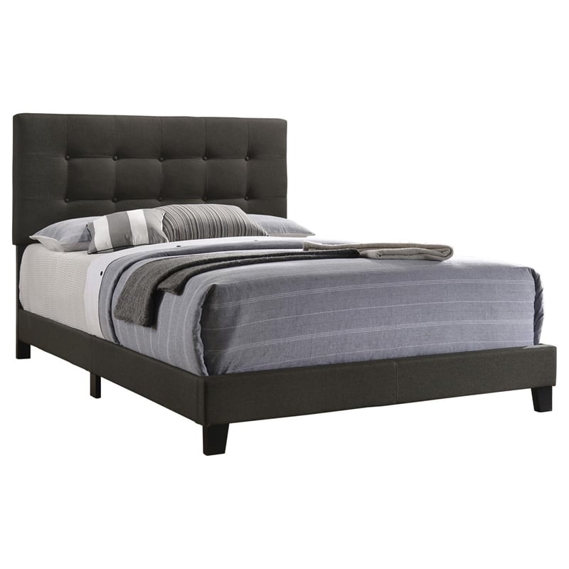 Pemberly Row Transitional Tufted Fabric Upholstered Queen Bed Charcoal