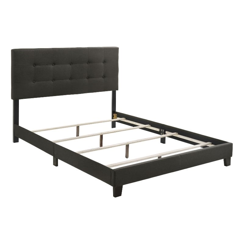 Pemberly Row Transitional Tufted Fabric Upholstered Queen Bed Charcoal