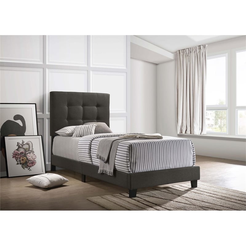 Pemberly Row Transitional Tufted Fabric Upholstered Twin Bed Charcoal