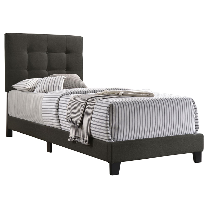 Pemberly Row Transitional Tufted Fabric Upholstered Twin Bed Charcoal