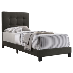 Pemberly Row Transitional Tufted Fabric Upholstered Twin Bed Charcoal