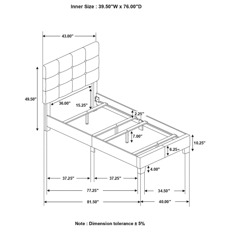 Pemberly Row Transitional Tufted Fabric Upholstered Twin Bed Charcoal