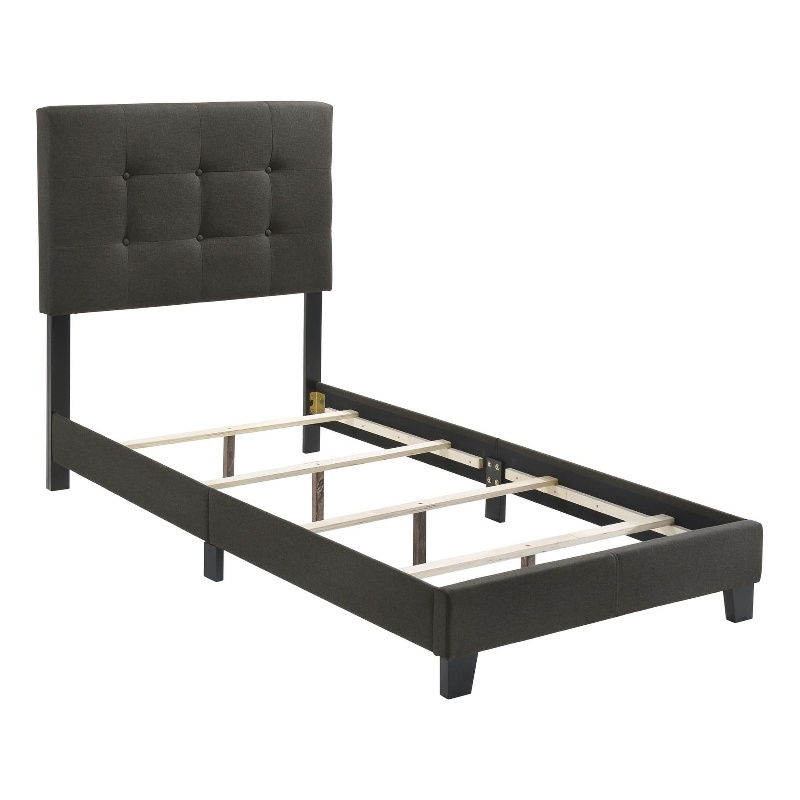Pemberly Row Transitional Tufted Fabric Upholstered Twin Bed Charcoal