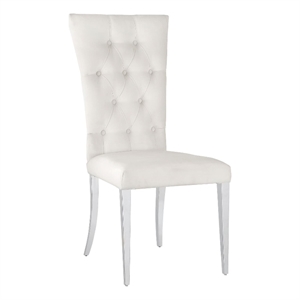 Pemberly Row Tufted Velvet Upholstered Side Chair White and Chrome
