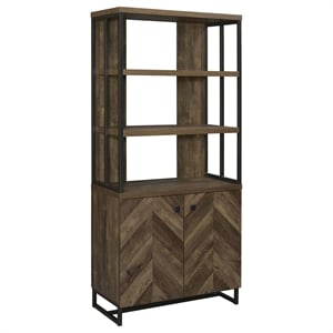 Pemberly Row 2-door Wood Bookcase Rustic Oak Herringbone and Gunmetal