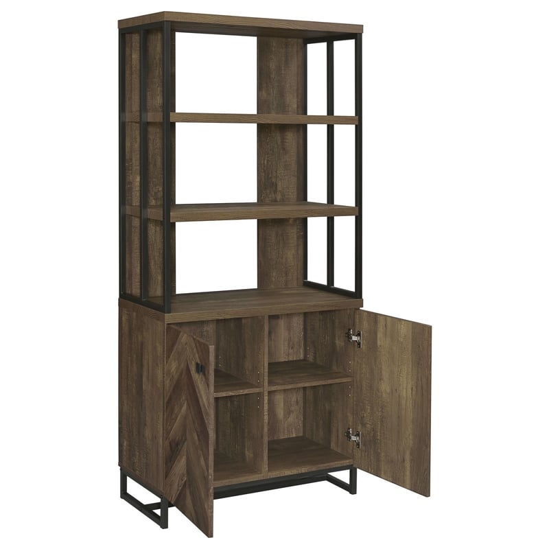 Pemberly Row 2-door Wood Bookcase Rustic Oak Herringbone and Gunmetal