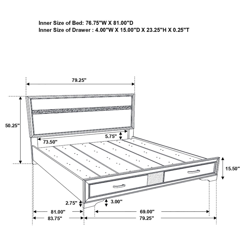 Pemberly Row Contemporary Eastern King 2-drawer Wood Storage Bed Black