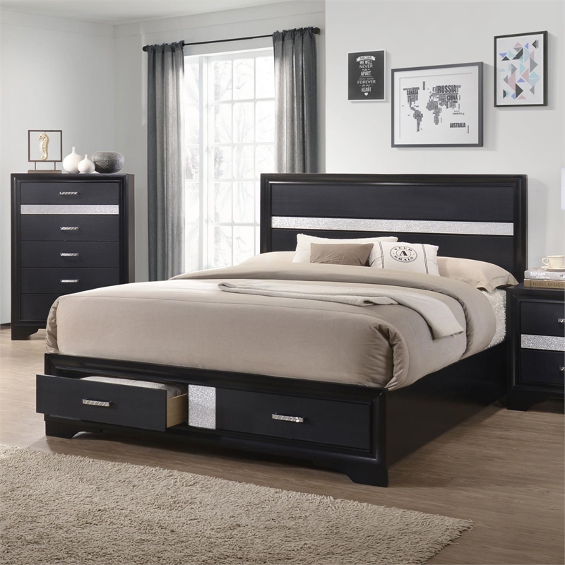 Pemberly Row Contemporary Queen 2-drawer Modern Wood Storage Bed Black