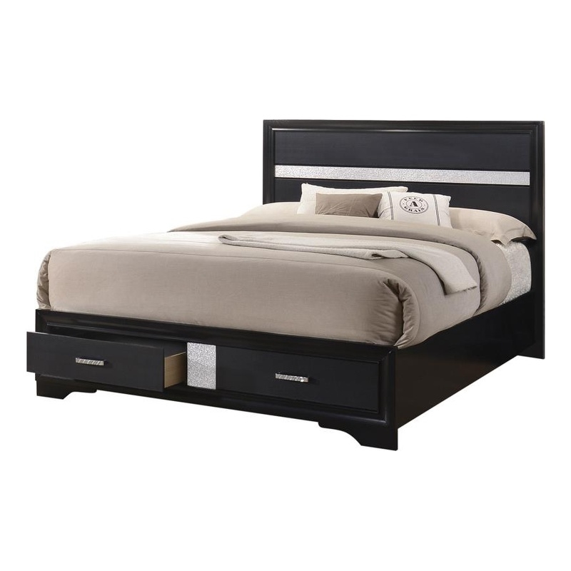 Pemberly Row Contemporary Queen 2-drawer Modern Wood Storage Bed Black