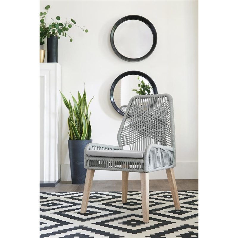 Pemberly Row Contemporary Woven Back Transitional Wood Side Chairs Gray