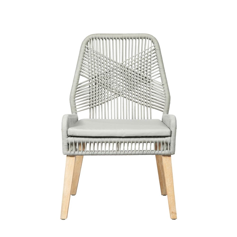 Pemberly Row Contemporary Woven Back Transitional Wood Side Chairs Gray