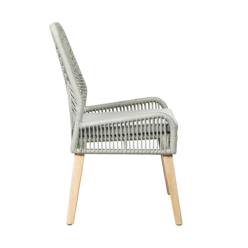 Pemberly Row Contemporary Woven Back Transitional Wood Side Chairs Gray