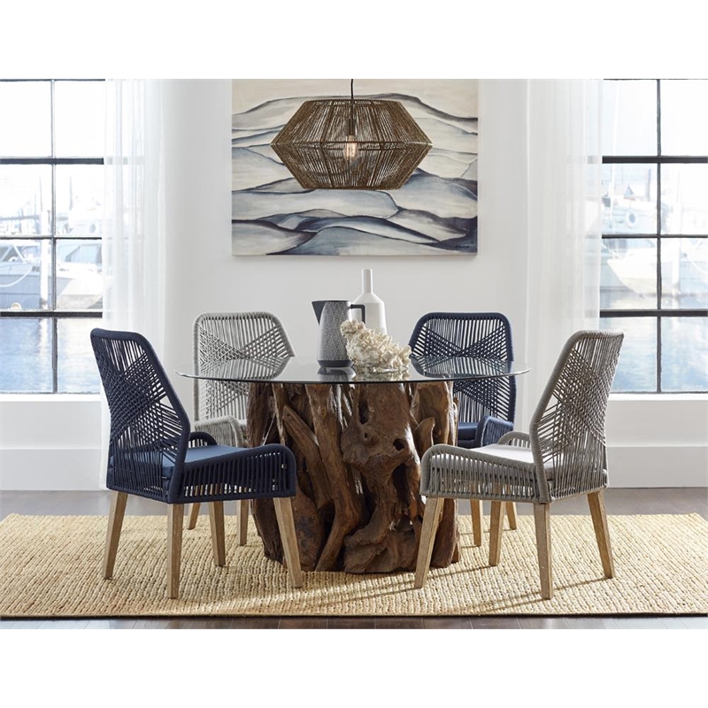 Pemberly Row Contemporary Woven Back Transitional Wood Side Chairs Gray