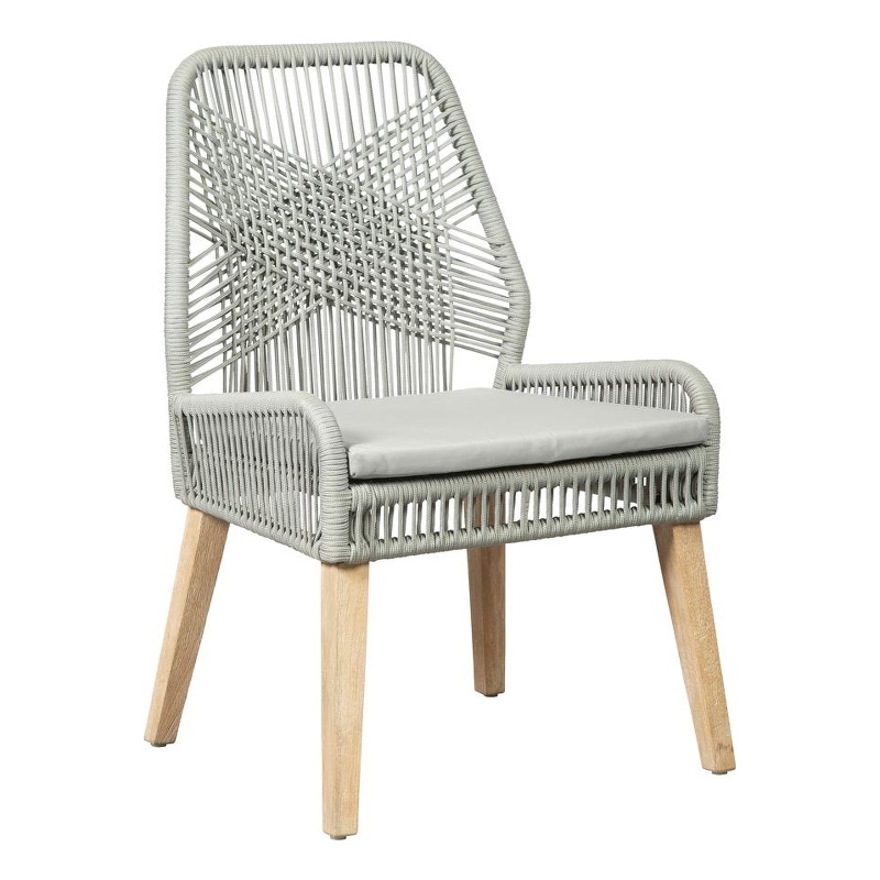 Pemberly Row Contemporary Woven Back Transitional Wood Side Chairs Gray