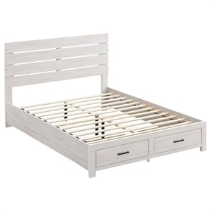 Pemberly Row Farmhouse Wood Eastern King Storage Bed Coastal White