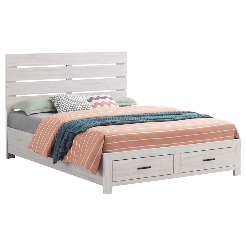 Pemberly Row Farmhouse Wood Eastern King Storage Bed Coastal White