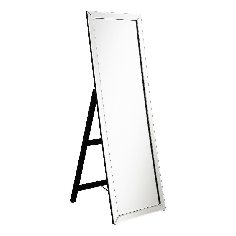 Pemberly Row Modern Glass Rectangle Cheval Mirror in Silver Finish