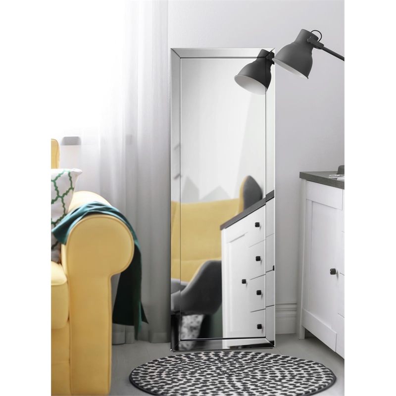 Pemberly Row Modern Glass Rectangle Cheval Mirror in Silver Finish